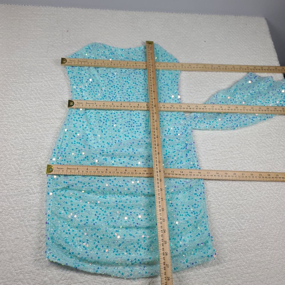 Mermaidcore Sequin aqua mini party dress zipper back Size Small Homecoming - Picture 9 of 11